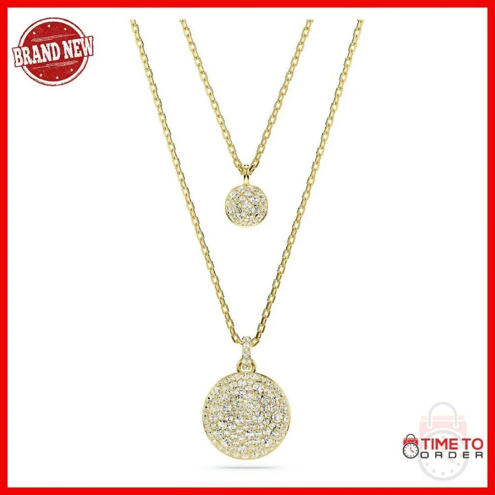 Layered Crystal Pendant Necklace Gold Tone Lobster Clasp 15-18in